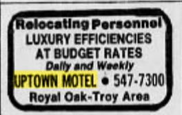 Uptown Motel - June 1977 Ad
